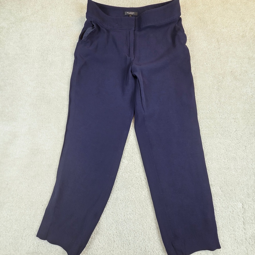 St John Caviar Emma Crop Pants Navy Blue Straight Leg Trousers Size 2